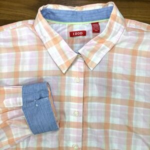 IZOD Orange Pink Pastel Lightweight 100% Cotton Roll Tab Button Dn Shirt Sz‎ XXL